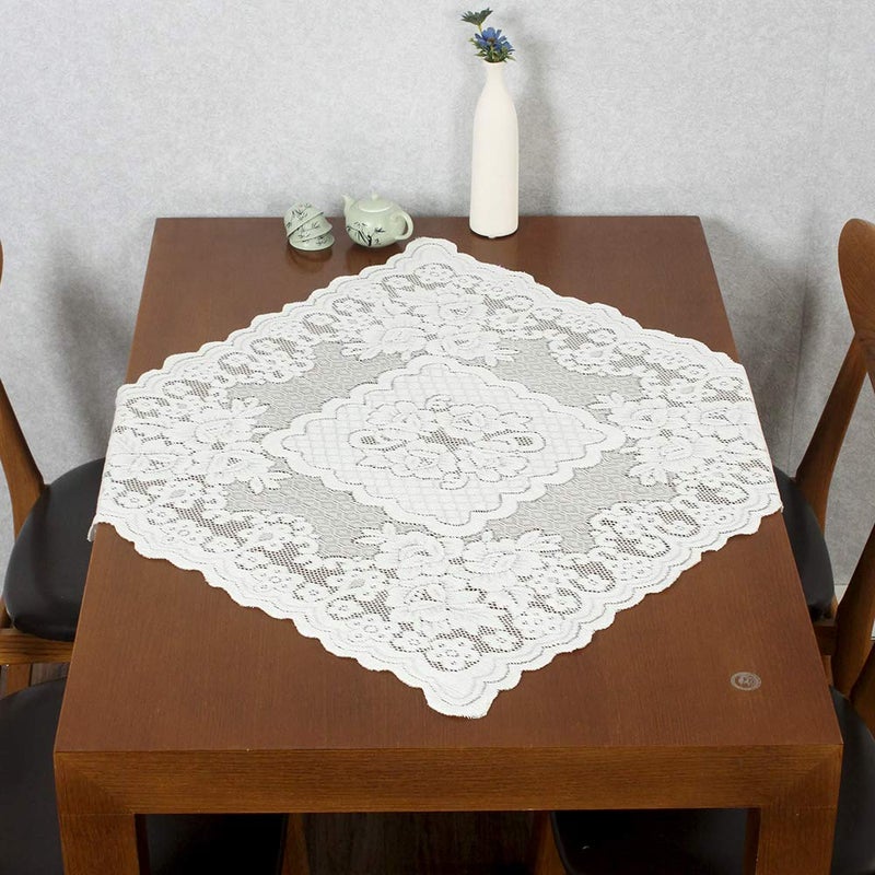 Dhanulada 31.5 Inch Square French Decorative Lace Tablecloth with Elegant Floral Patterns for Party, Weddings, Dining Room Tables, White Ivory - Image 4